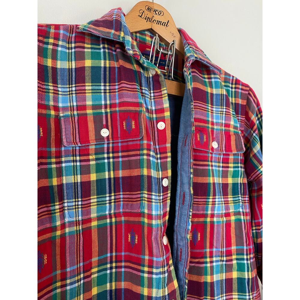 Rare Polo Ralph Lauren Plaid Flannel Shirt Tribal Aztec Southwestern Size M
